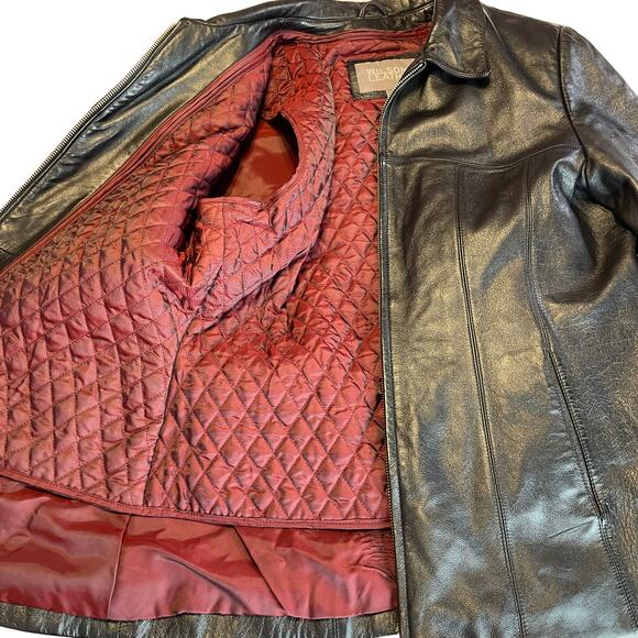 Wilson Black Leather Zip Out Thinsulate Liner Classic Winter Men's Coat XL - Picture 6 of 11